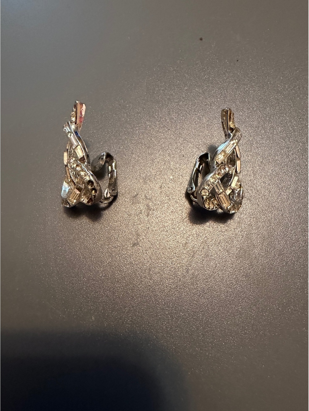 Vintage Coro Rhinestone Clip-On Earrings with Elegant Swirl Design